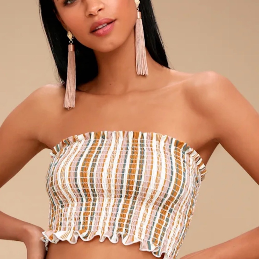 Lulus Bonita Rust Orange Striped Smocked Crop Top
